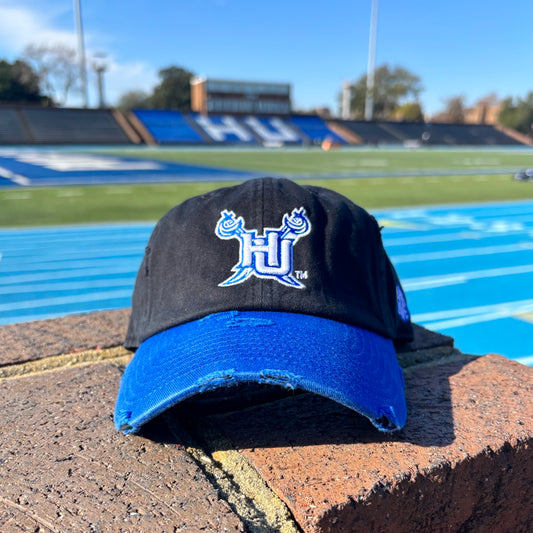 Hampton University “HU Pirate” Distressed Dad Hat – Royal/Black