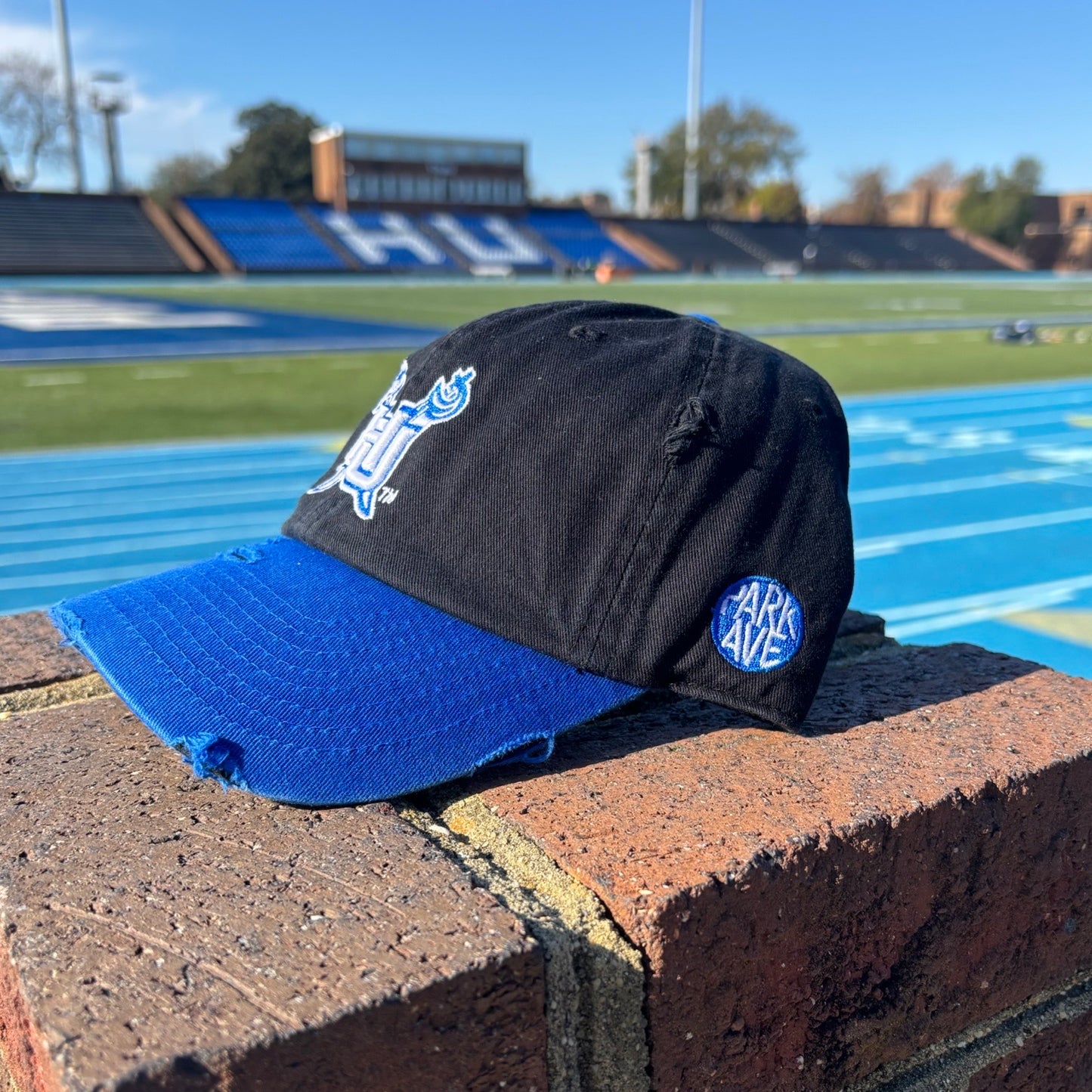 Hampton University “HU Pirate” Distressed Dad Hat – Royal/Black