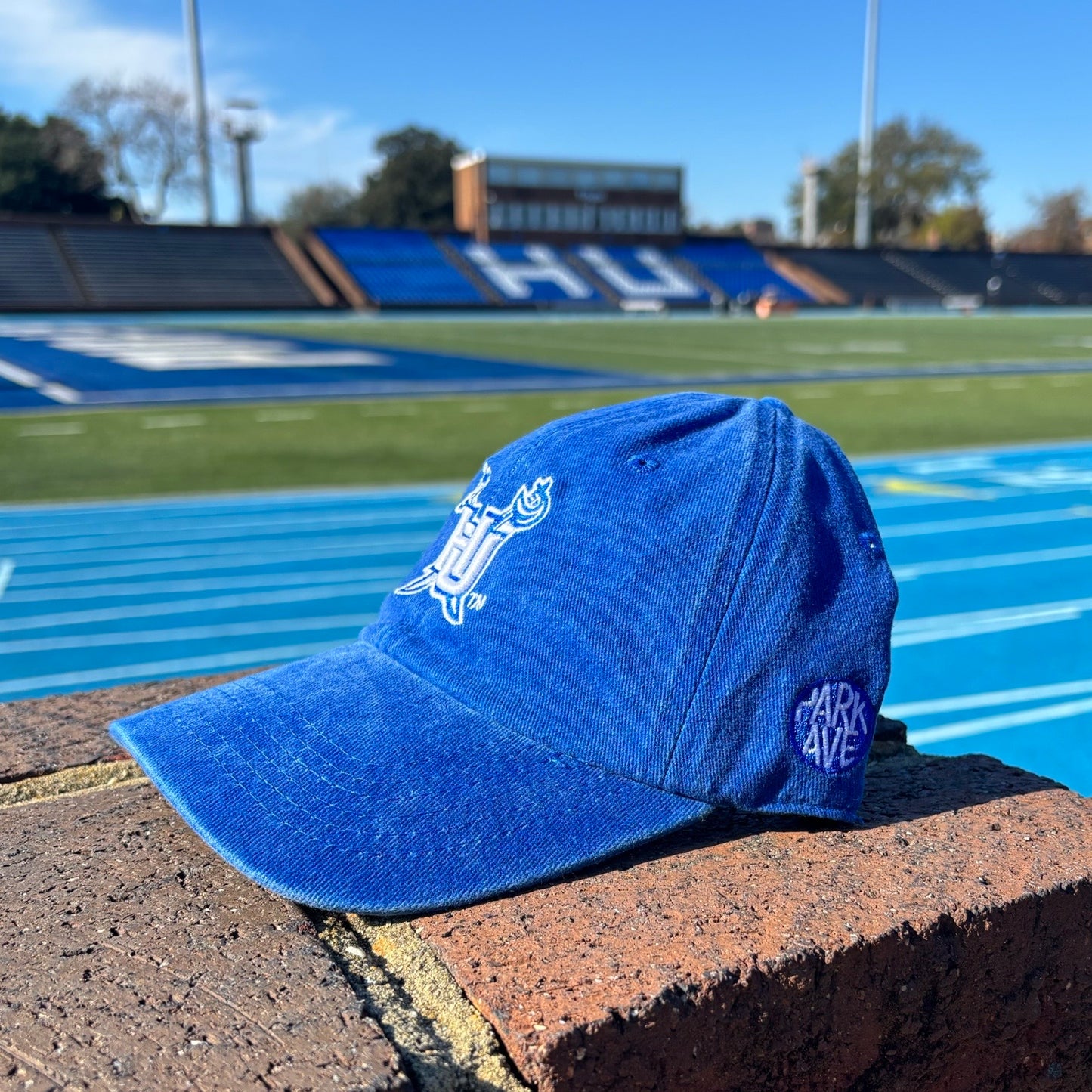 Hampton University “HU Pirate” Distressed Dad Hat – Royal/Black